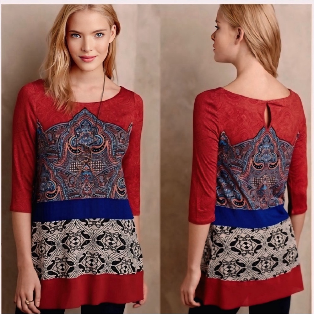 Anthropologie Akemi + Kin Rust Blue Paisley
Boho Gia Tunic Blouse Size Sml